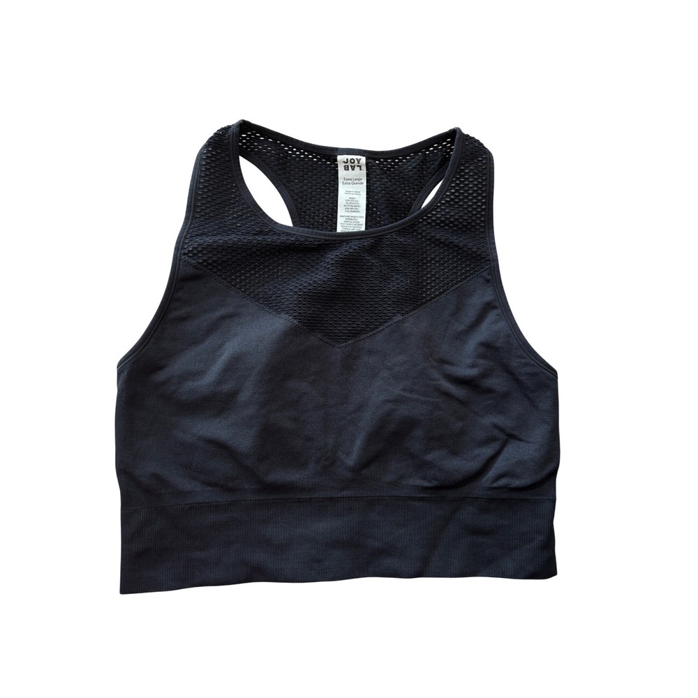 JoyLab Women Black XL Seamless Mesh Racerback Sports Bra Activewear Workout Gym